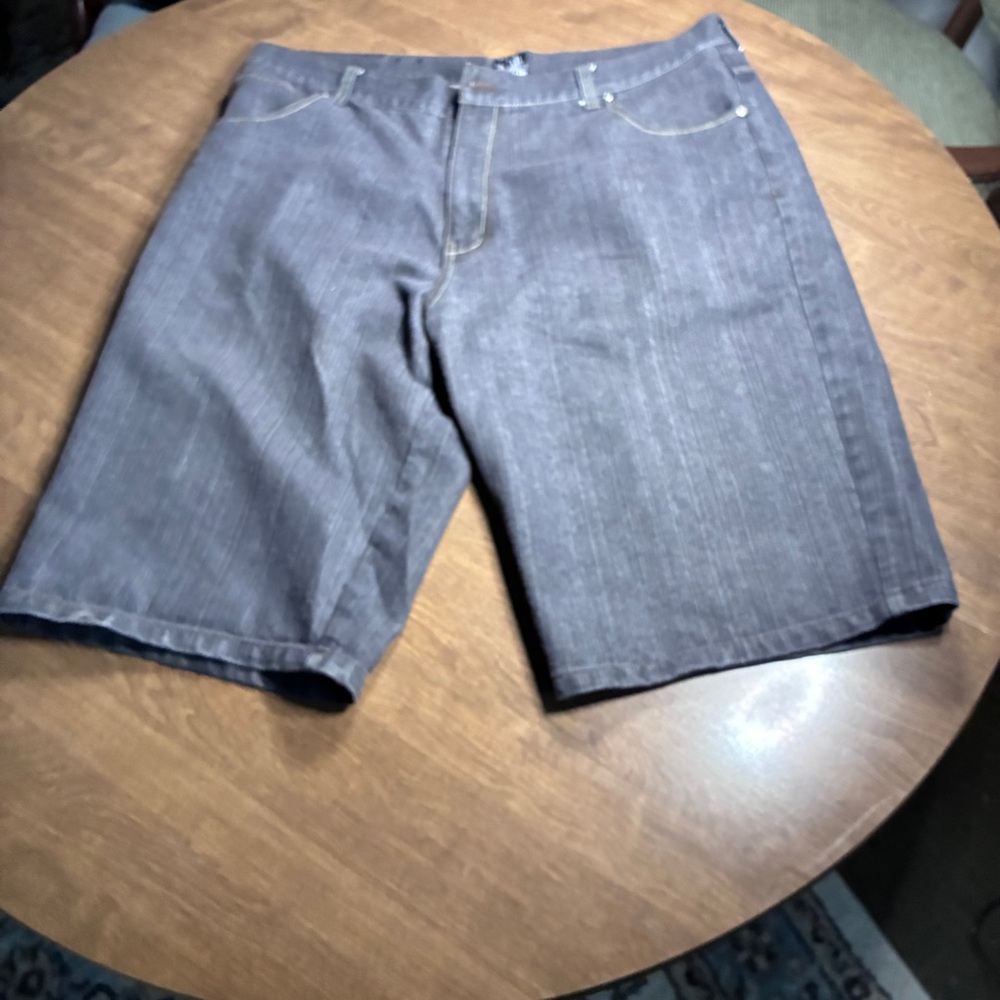 Raw Blue Denim Shorts Mens Dark Wash Angel Wing Embroidered Baggy 44x15